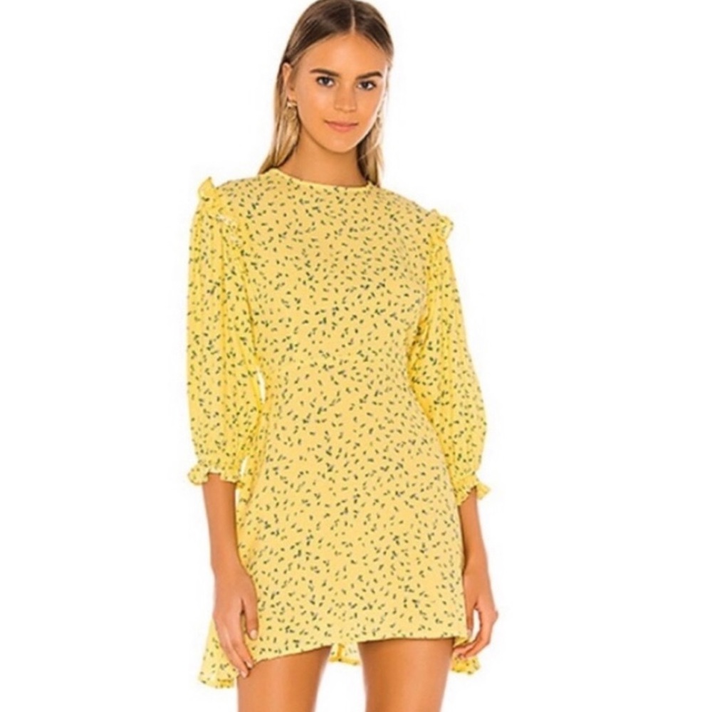 Faithfull the Brand Edwina Mini Dress Size 4 Yellow Micro Floral Brunch Date NWT - Picture 1 of 12